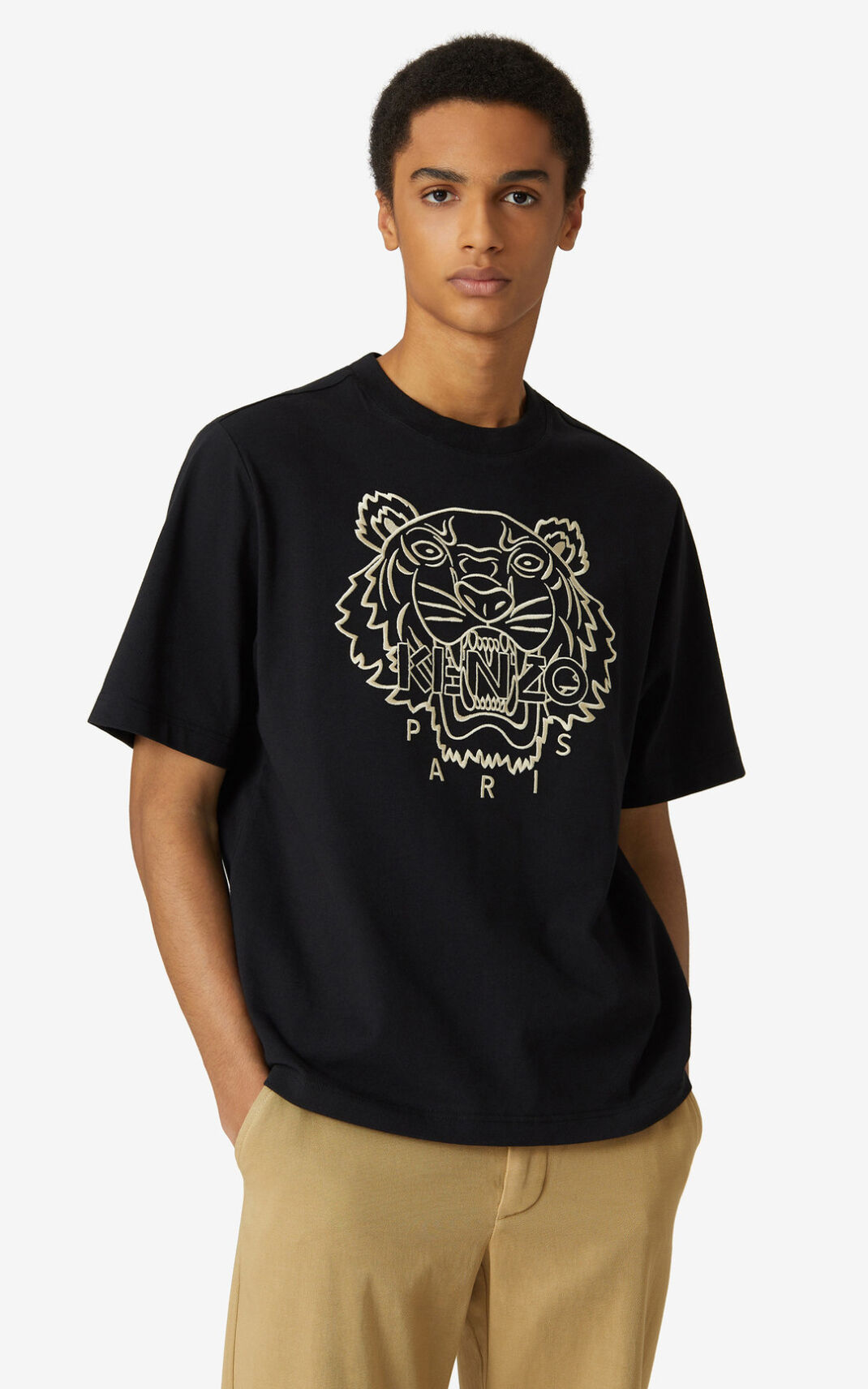 Kenzo Tiger loose fitting Camisetas Hombre Negras | 5931067-JT